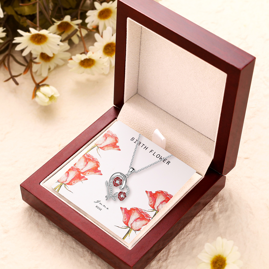 Personalised June Birthflower Necklace With Birthstones Custom 1 Name Necklace For Her-Jessemade AU