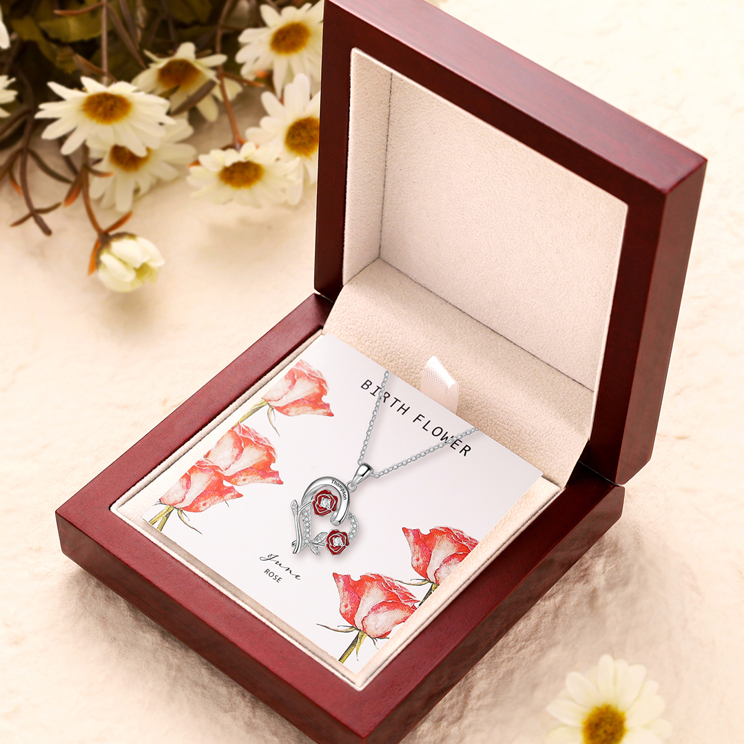 Personalised June Birthflower Necklace With Birthstones Custom 1 Name Necklace For Her-Jessemade AU