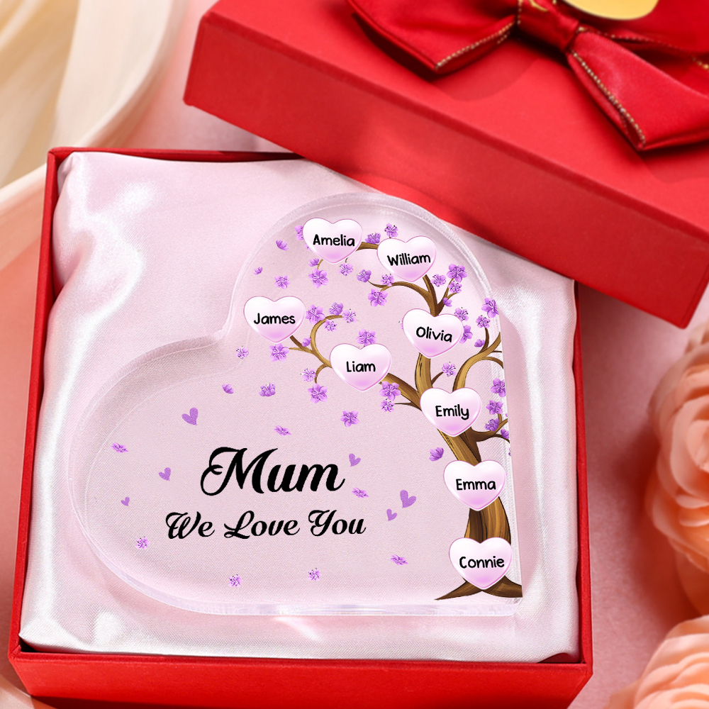 8 Names - Personalised Acrylic Heart Keepsake Custom Text Purple Flowers Tree Ornaments Gifts for Grandma/Mother-Jessemade AU