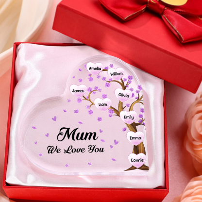 8 Names - Personalised Acrylic Heart Keepsake Custom Text Purple Flowers Tree Ornaments Gifts for Grandma/Mother-Jessemade AU