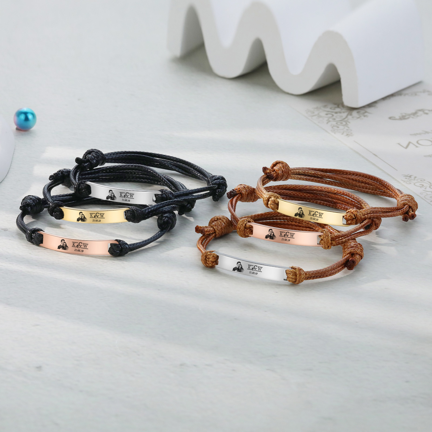 Personalised Couple Photo Bracelet Custom 2 Letters & Date Bracelet Adjustable Gifts for Him/Her-Jessemade AU