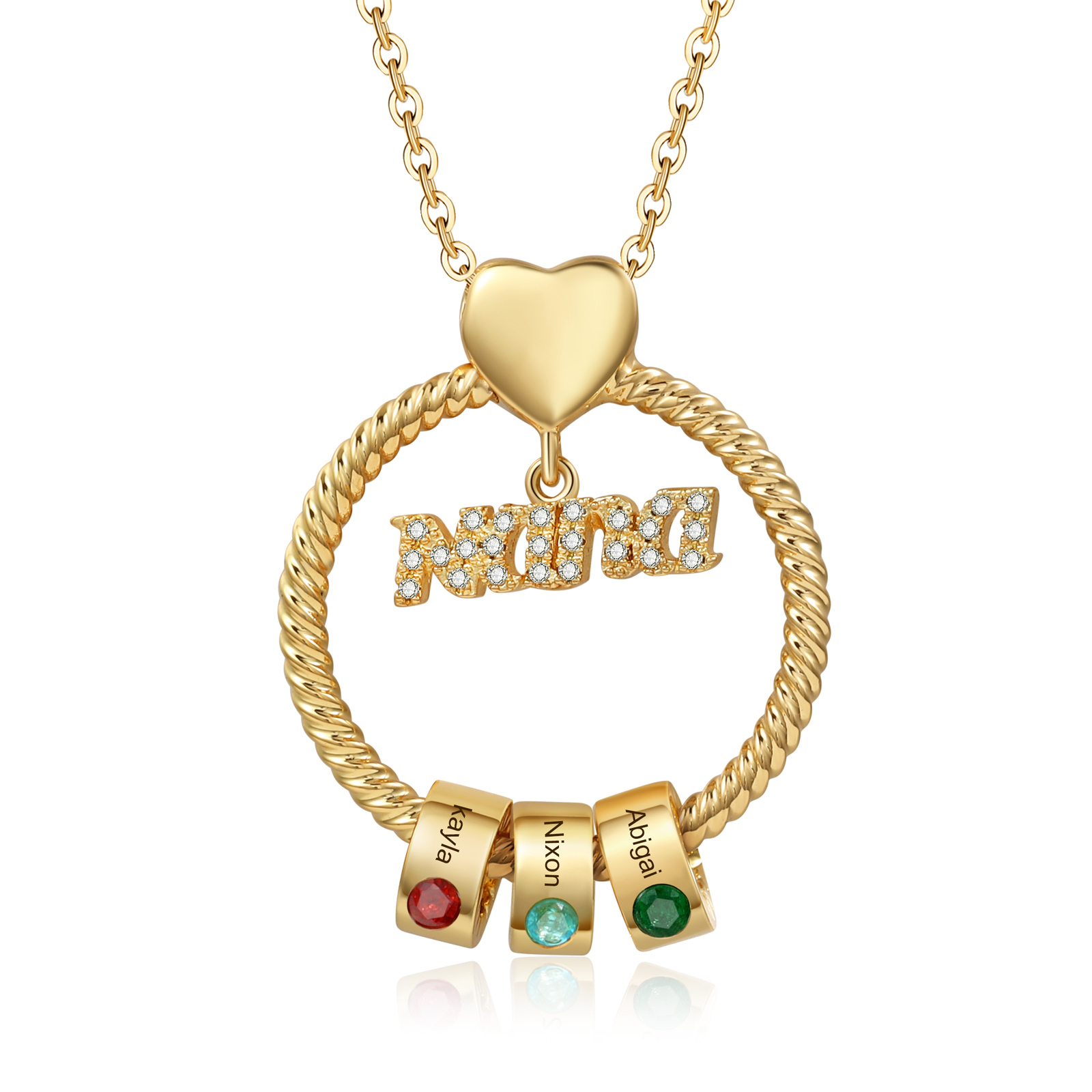 3 Names - Personalised Nana Necklace Custom Names & Birthstones Circle Pendant Necklace Gift for Grandma Nana-Jessemade AU