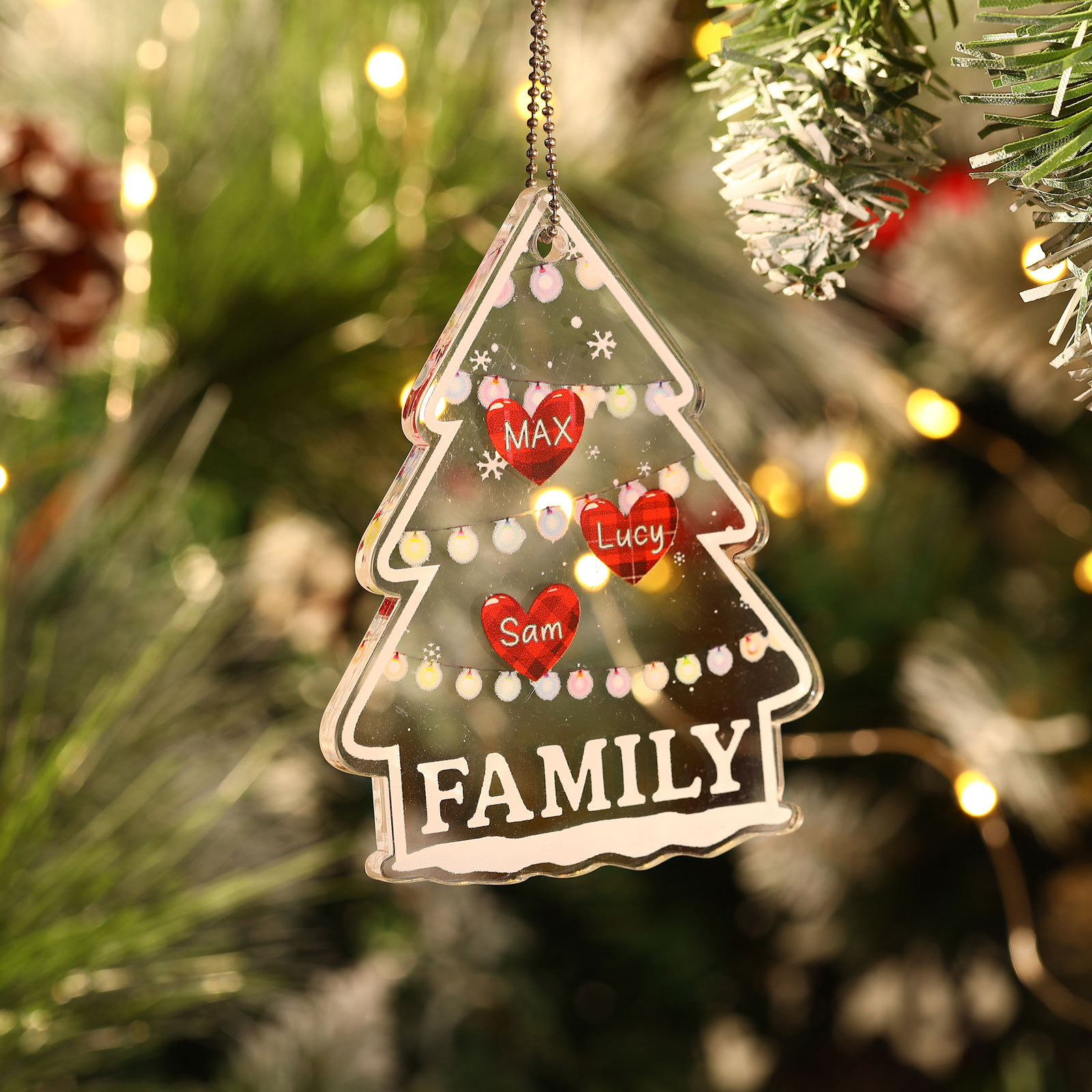 3 Names - Personalised Acrylic Christmas Ornaments Customised Text & Name Xmas Pendant Gifts for Family Friends-Jessemade AU