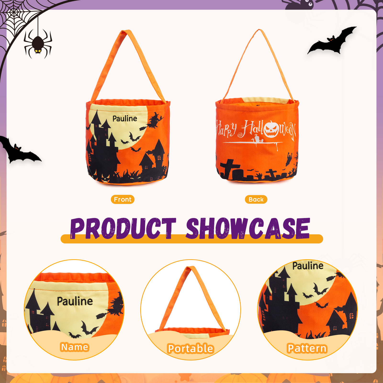Halloween Luminous Tote Bag Engraved 1 Name Tote Bag Candy Gift Bag-Jessemade AU