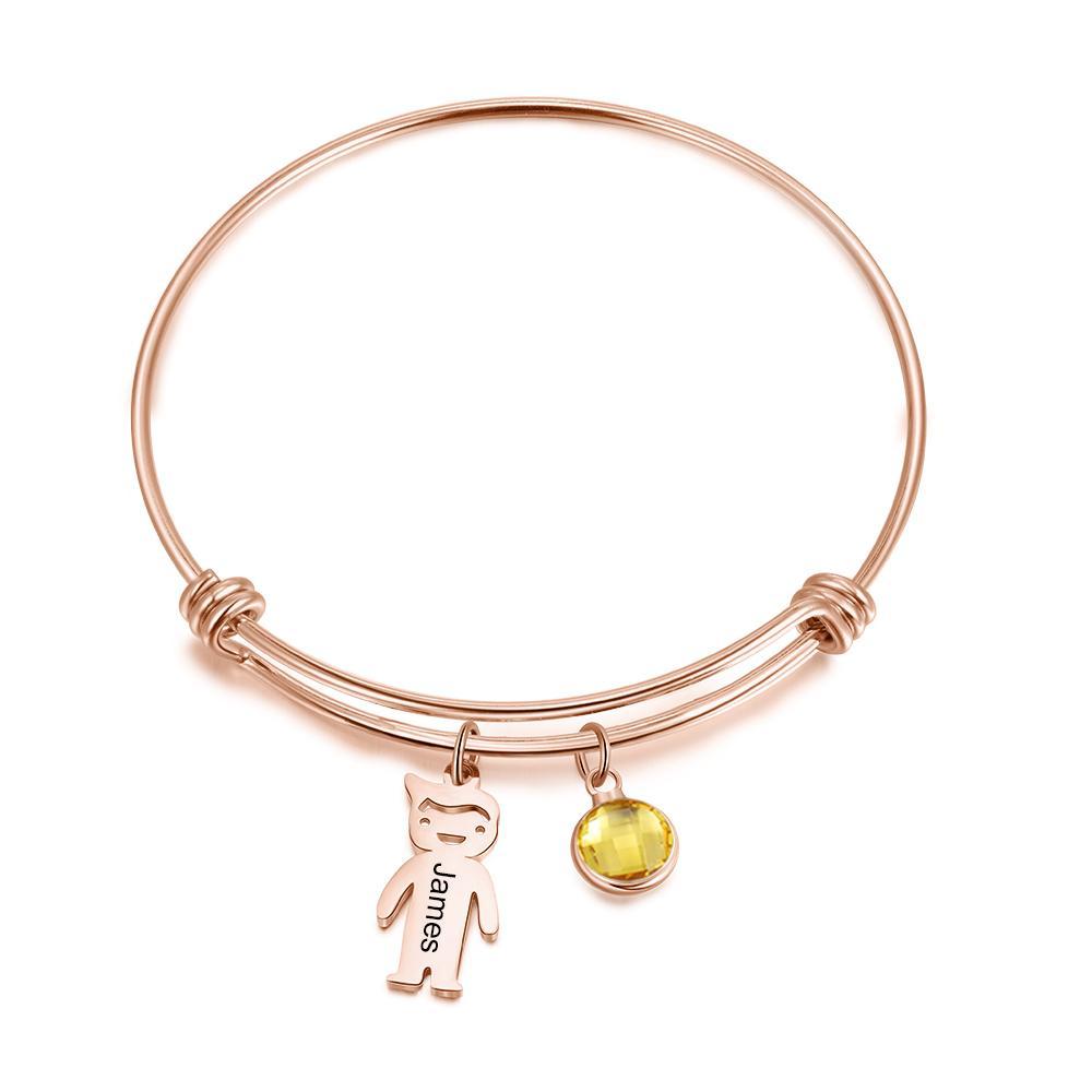 Bangle Bracelet with Kids Charms 1 Birthstone Rose Box Set-Jessemade AU