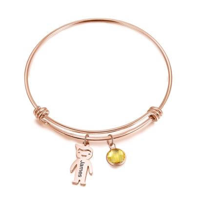 Bangle Bracelet with Kids Charms 1 Birthstone Rose Box Set-Jessemade AU
