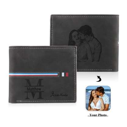 Personalised Photo & Name & Letter Billfold Wallet Monogram Leather Black Wallet Gift for Men-Jessemade AU