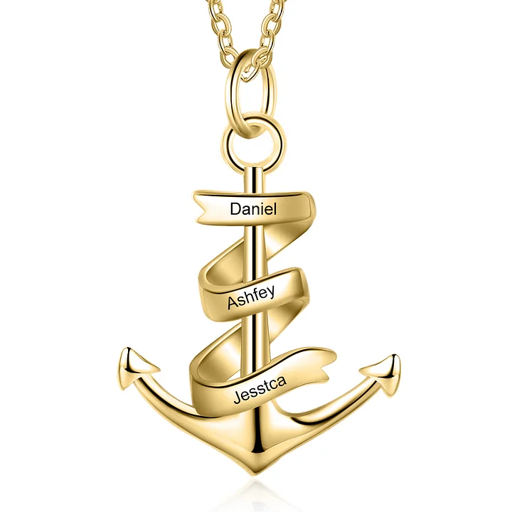 Personalised Pirate Ship Anchor Necklace Engrave 3 Names Necklace For Dad-Jessemade AU