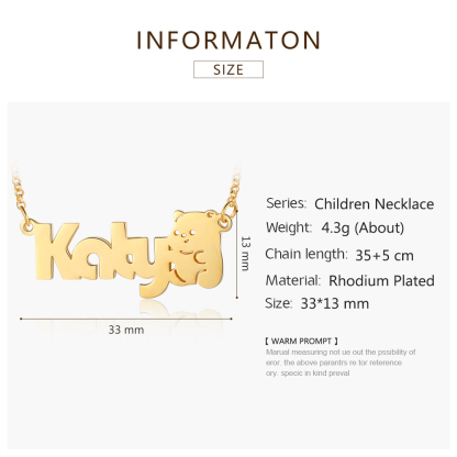 Personalised Name Necklace Custom Name Bear Necklace for Kids-Jessemade AU
