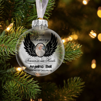 Memorial Ball Feather Ornaments Custom Name & Date & Photo Christmas Ornament Commemorate Deceased Loved Ones - Forever In Our Hearts-Jessemade AU