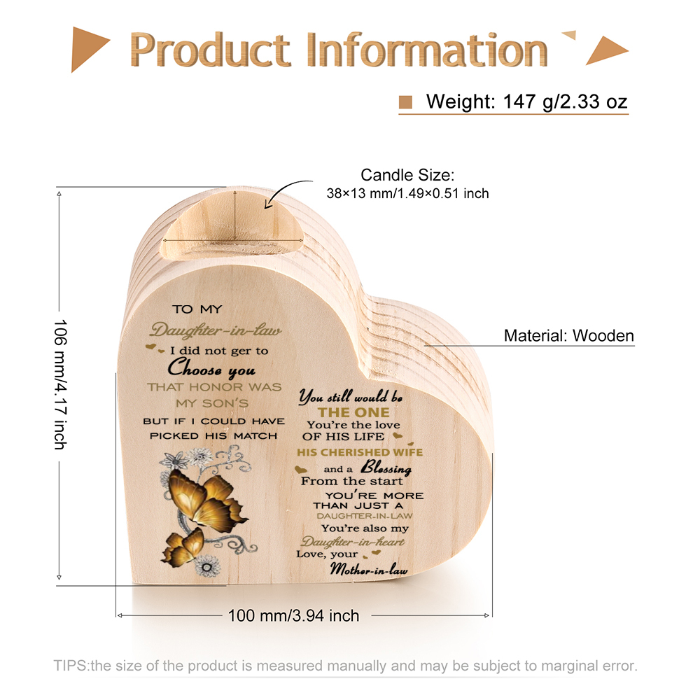 To My Daughter-in-law-Wooden Heart Candle Holder Butterfly Candlesticks "You still would be the one"-Jessemade AU