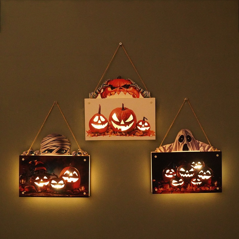 Halloween Wooden LED Night Light Door Sign Hanging Ornament-Jessemade AU
