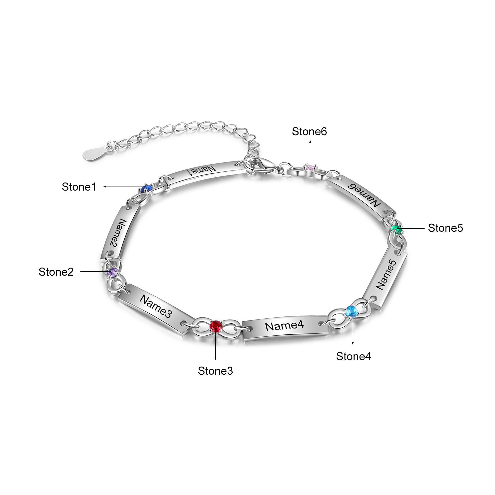 Personalised Infinity Bracelet With 6 Birthstone Engraved Names Bracelet Gift For Women-Jessemade AU