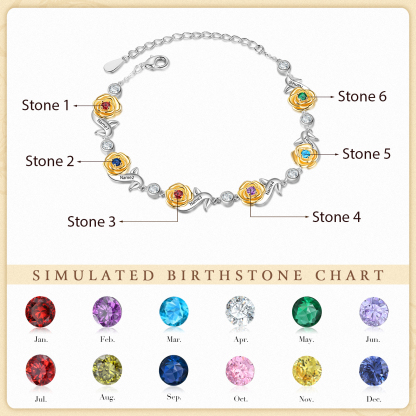 Flowers Bracelet Personalised 6 Birthstones Bracelet Engraved Names Flowers Charm Gifts For Her-Jessemade AU