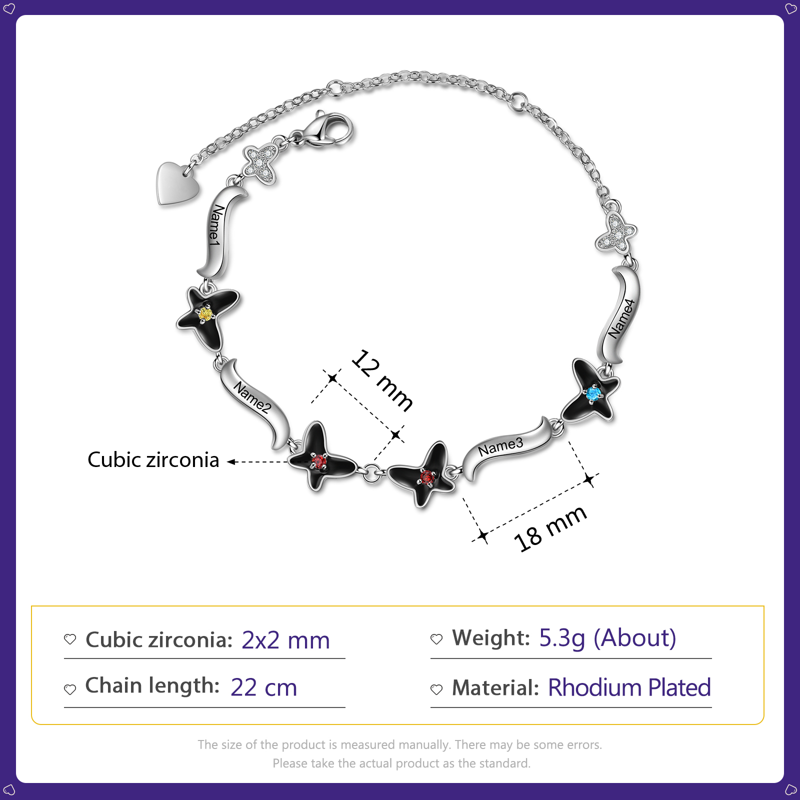 Personalised Butterfly Bracelet With 4 Birthstones Engrave Names Necklace Gift For Women-Jessemade AU