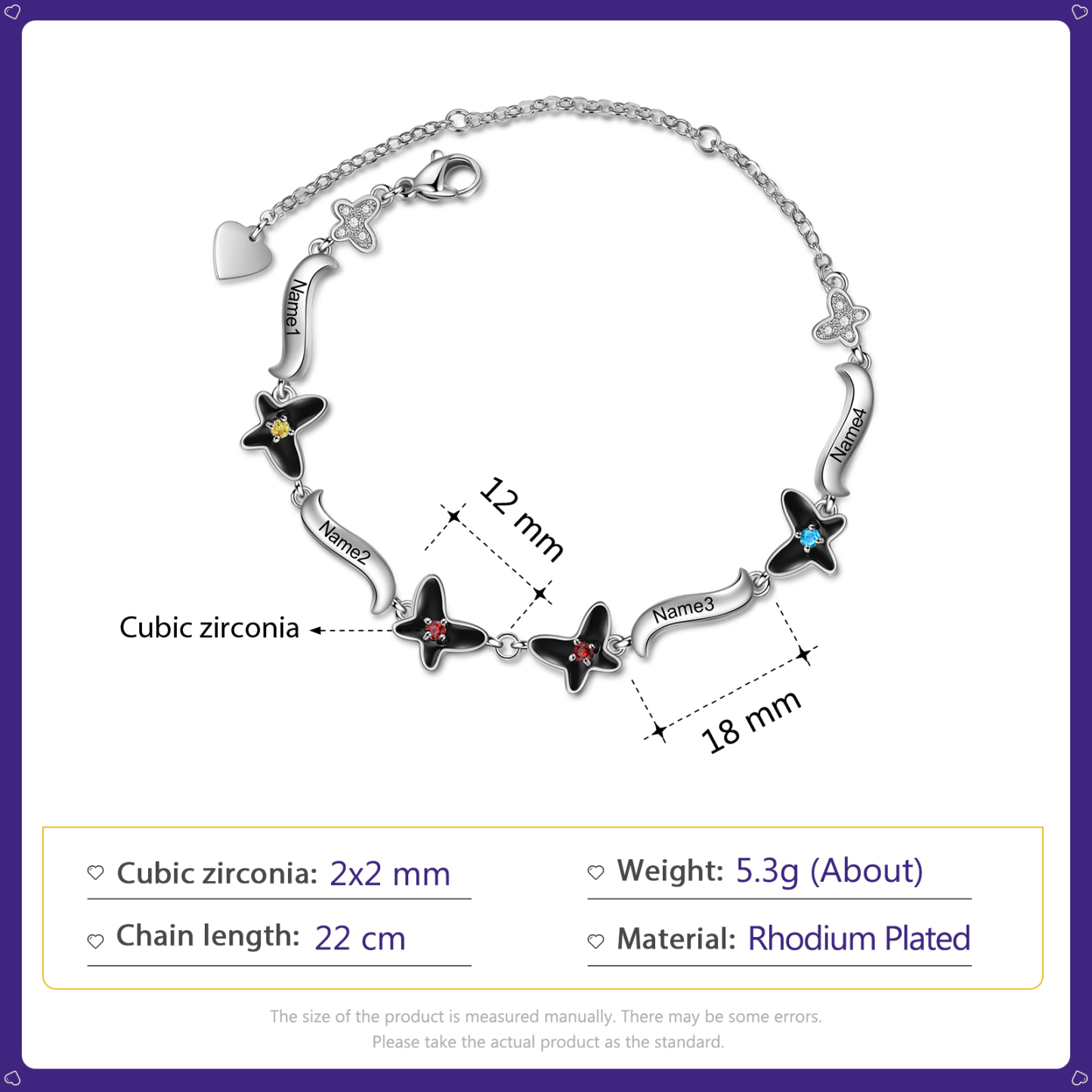 Personalised Butterfly Bracelet With 4 Birthstones Engrave Names Necklace Gift For Women-Jessemade AU