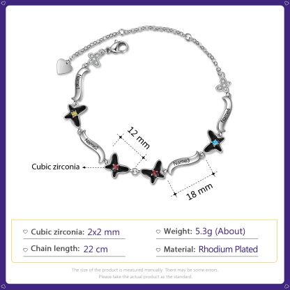 Personalised Butterfly Bracelet With 4 Birthstones Engrave Names Necklace Gift For Women-Jessemade AU