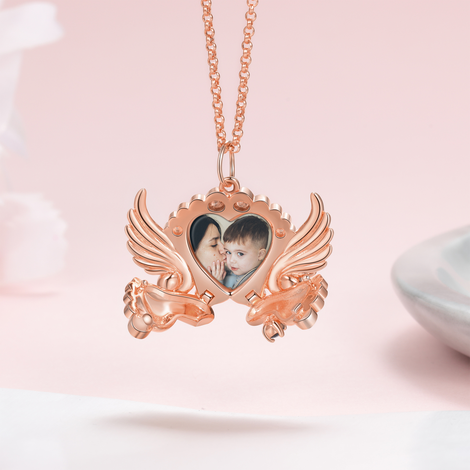 Personalised Baby Feet Photo Locket Necklace with Birthstone Custom Names Necklace-Jessemade AU