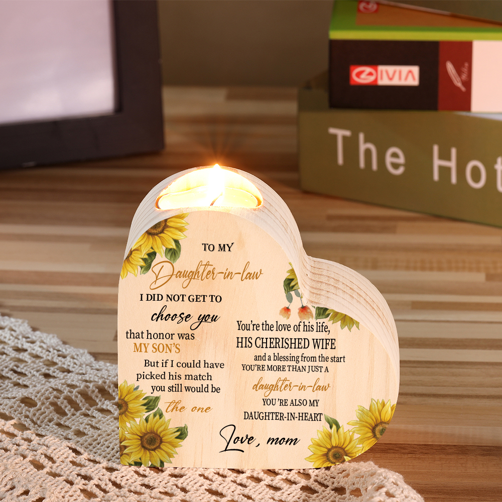 To My Daughter-In-Law Candle Holder You’re also my daughter-in-heart Wooden Candlestick-Jessemade AU