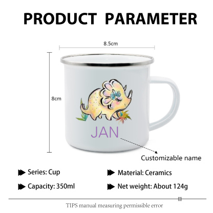 Personalised Enamel Mug Customised Name Dinosaur Cup Camping Mug Birthday Gift for Kids - Triceratops-Jessemade AU
