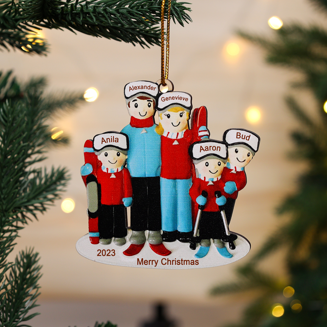5 Names - Personalised Wooden Christmas Ornaments Custom Name & Year & Text Ski Family Xmas Decor Gifts-Jessemade AU