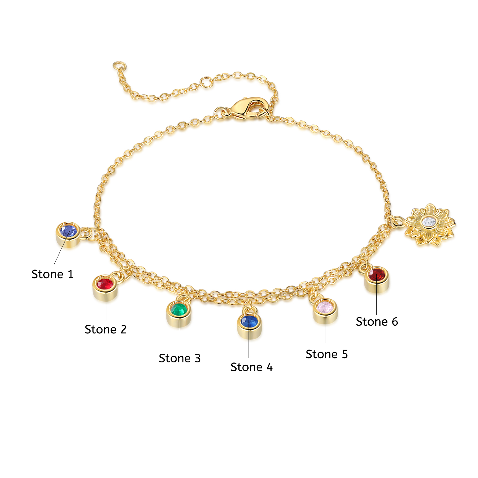 Personalised Women's Anklet Custom 6 Birthstones Anklet Gold Adjustable Anklet Birthday Gift for Her-Jessemade AU