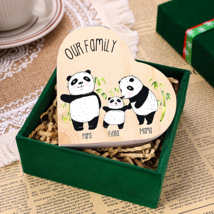 Family Panda Heart Candle Holder Personalised Wooden Candlestick Custom 6 Names-Jessemade AU