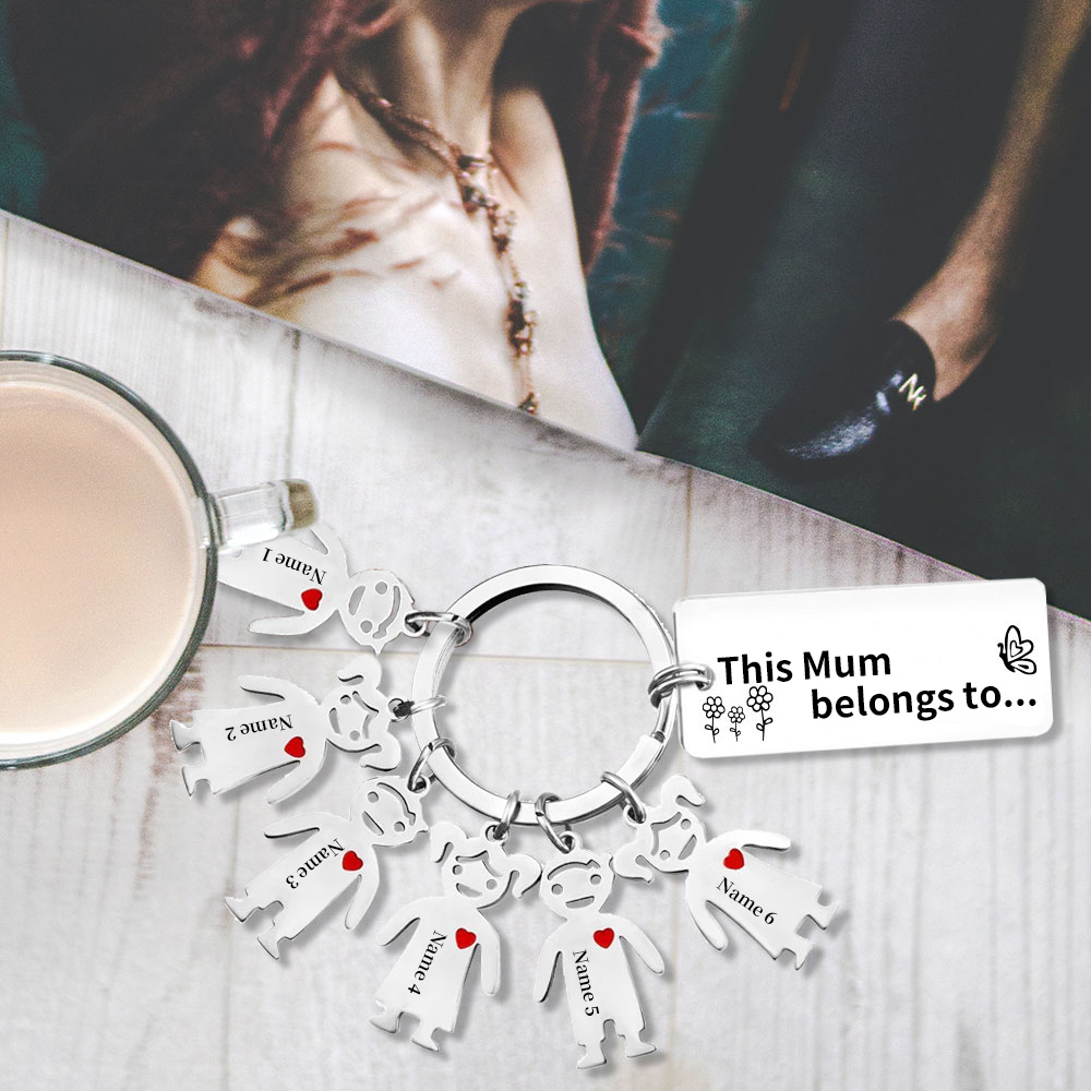 6 Names - Personalised Keychain with Kid Charms Engraved Names Keyring Mother's Day Gift for Nan-Jessemade AU