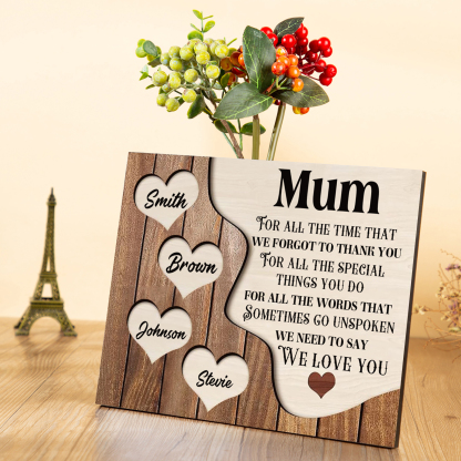 4 Names - Personalised Mum Wooden Plaque Custom Names Home Decoration Hearts Gift for Mother-Jessemade AU