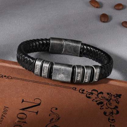 5 Names - Personalised Men's Leather Braided Bracelet Custom Name & Photo Bracelet Vintage Gift for Him-Jessemade AU