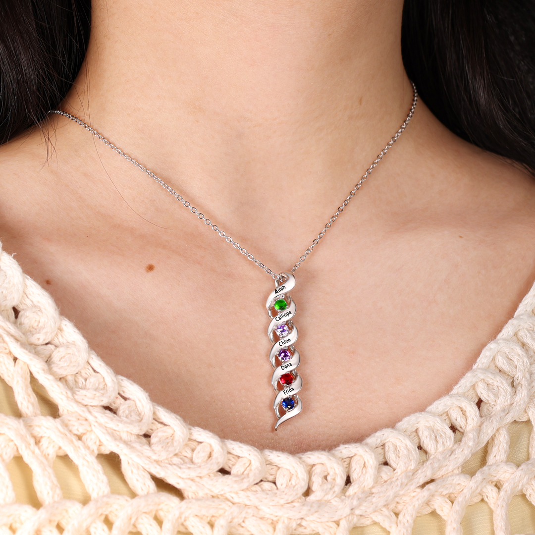 Customised Necklace Cascading Pendant with 6 Birthstones Engraving 6 Names Gifts for Her-Jessemade AU