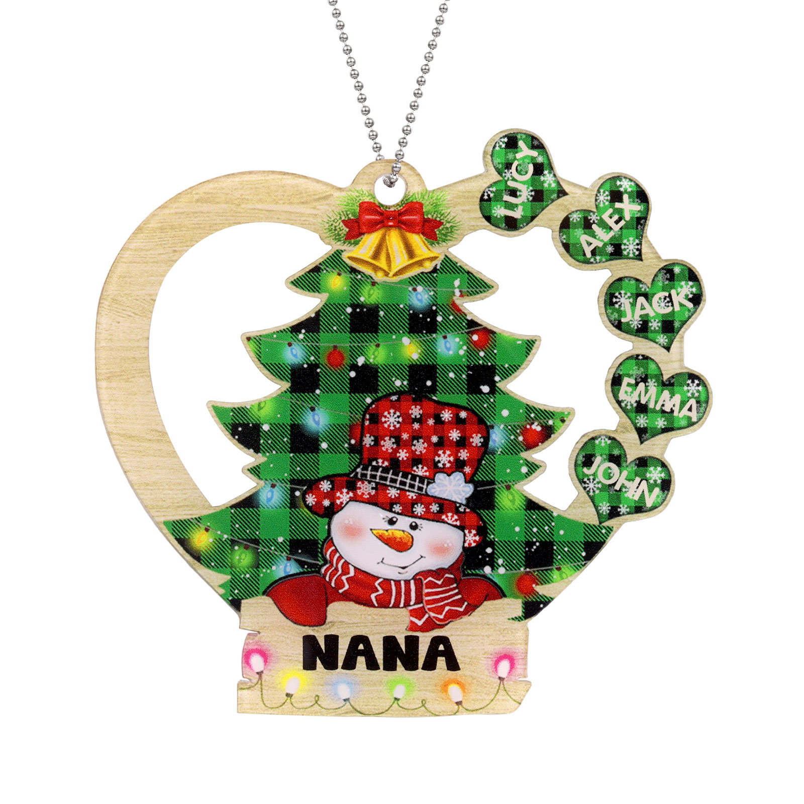 5 Names - Personalised Heart Christmas Tree Ornament Customised Name & Text Acrylic Snowman Hanging Ornaments Gift for Family-Jessemade AU