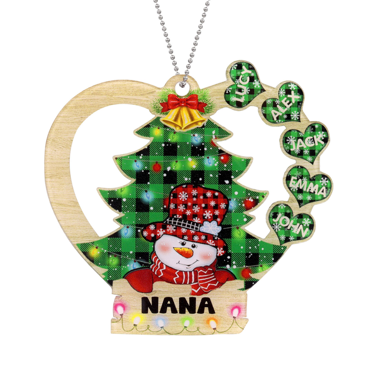 5 Names - Personalised Heart Christmas Tree Ornament Customised Name & Text Acrylic Snowman Hanging Ornaments Gift for Family-Jessemade AU