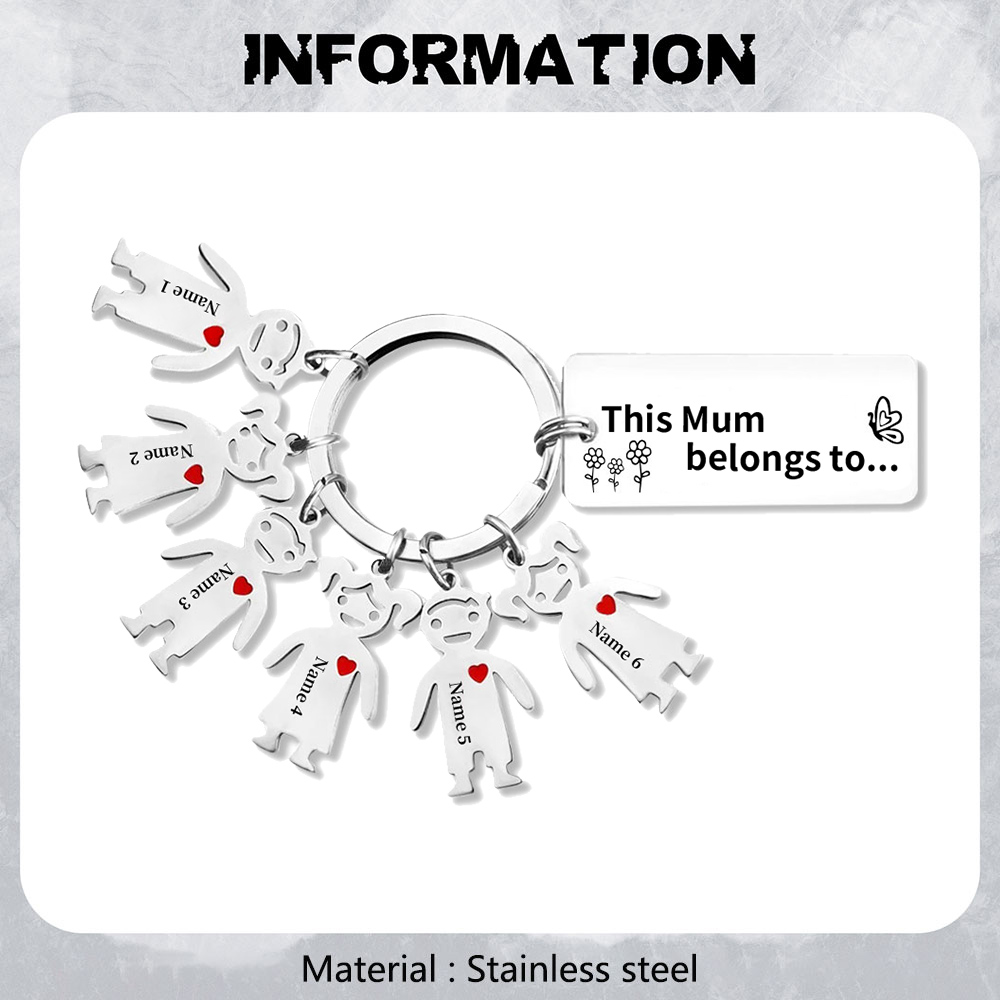 6 Names - Personalised Keychain with Kid Charms Engraved Names Keyring Mother's Day Gift for Mum/Nan-Jessemade AU