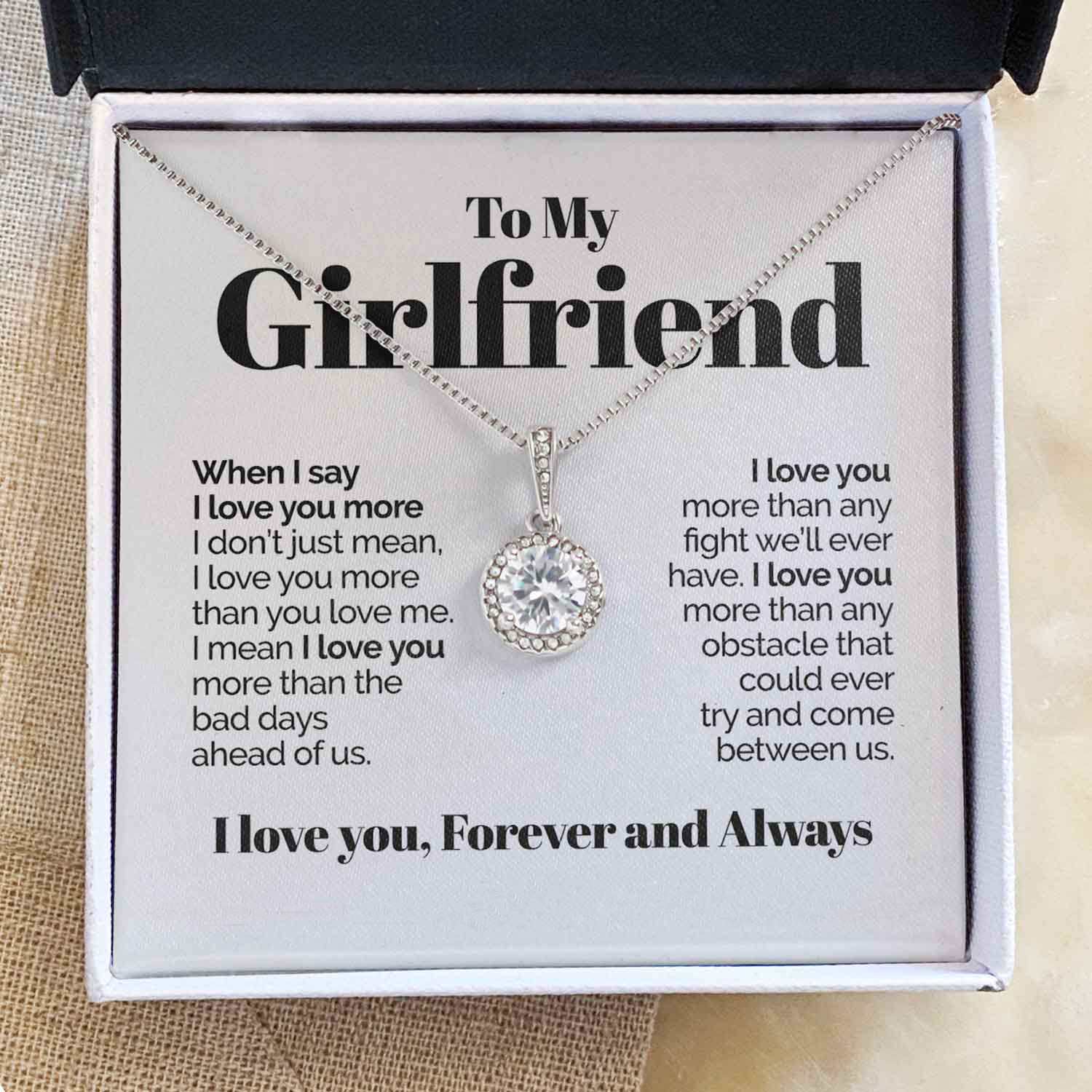 To My Girlfriend Necklace Round Pendant Necklace Valentine's Day Gift for Her - I Love You Forever and Always-Jessemade AU