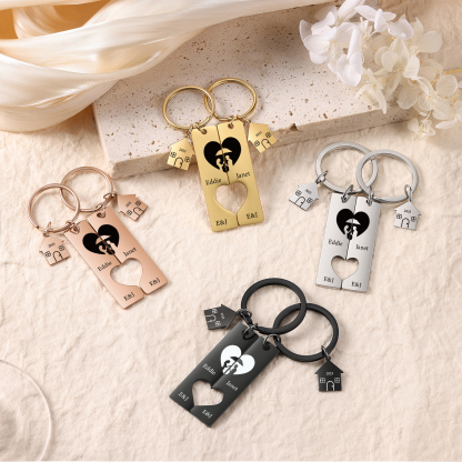 Personalised Couple Keychain Custom 2 Names & Letters & Years Metal Keyring Heart Matching Keychains for Couples-Jessemade AU
