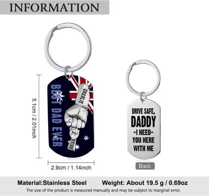 Personalised 2 Names Australian Flag Keychain Fist Bump Keychain Father's Day Gift - Drive Safe, Daddy, I Need You Here with Me-Jessemade AU