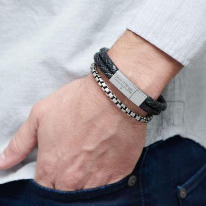 Men's Bracelets Engraved Bracelet for Men  Black Leather Gift For Dad-Jessemade AU