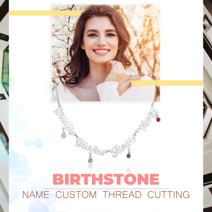 Personalised Necklace With Birthstones Custom 4 Names Necklace Gift For Women-Jessemade AU