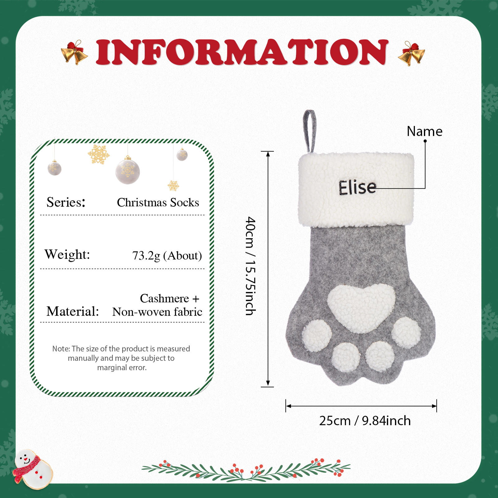 Personalised Christmas Stockings Ornaments Custom 1 Name Christmas Gifts for Family Friends-Jessemade AU