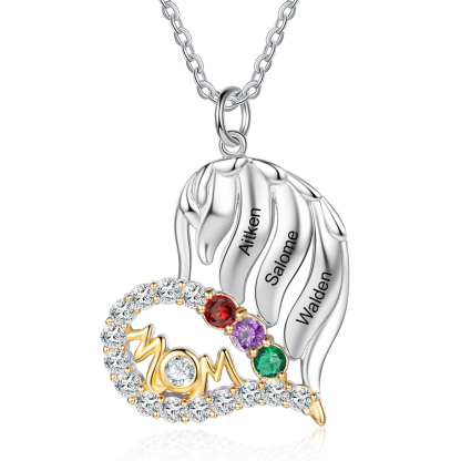 Personalised Heart Necklace With 3 Birthstones Engraved Names Gift For Mother-Jessemade AU