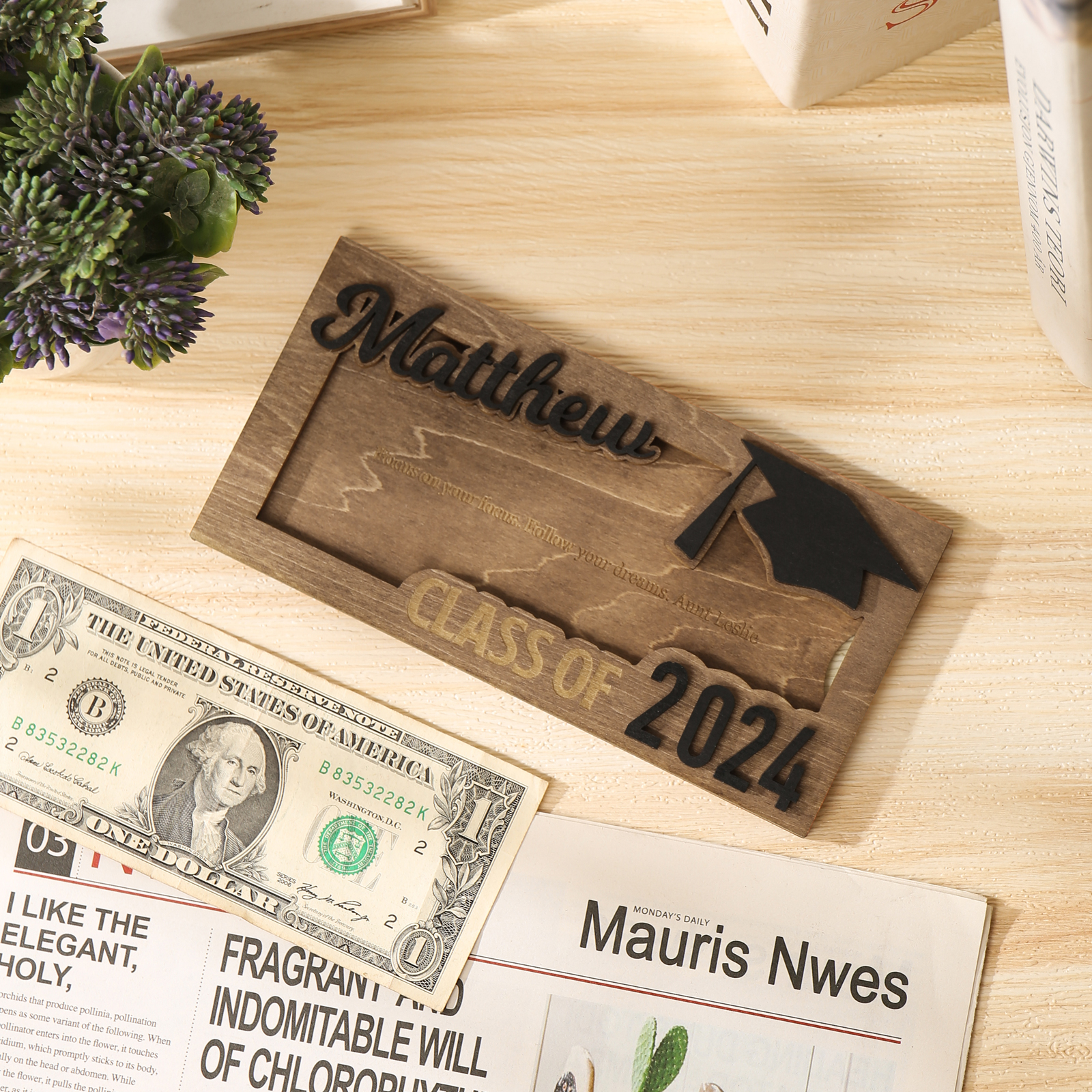 Class of 2024 Personalised Graduation Cash Clip Custom Name & Text Cash Box Creative Gifts for Her/Him-Jessemade AU