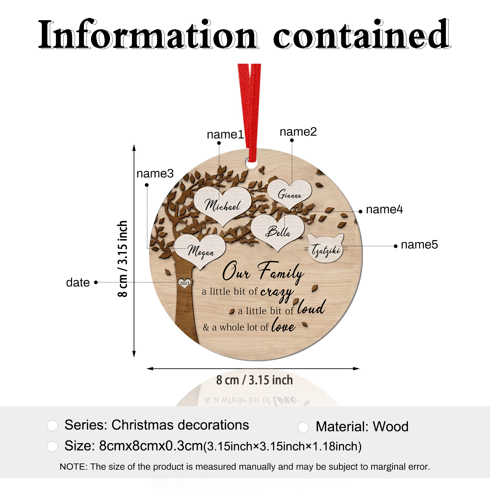 5 Names - Personalised Christmas Tree Ornaments Tree of Life Pendant with Name Wooden Gifts for Family and Friends-Jessemade AU