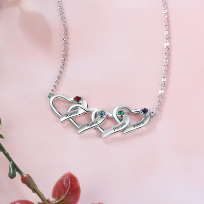 Personalised Heart Necklace With 4 Birthstones Engraved Names Gift For Her-Jessemade AU