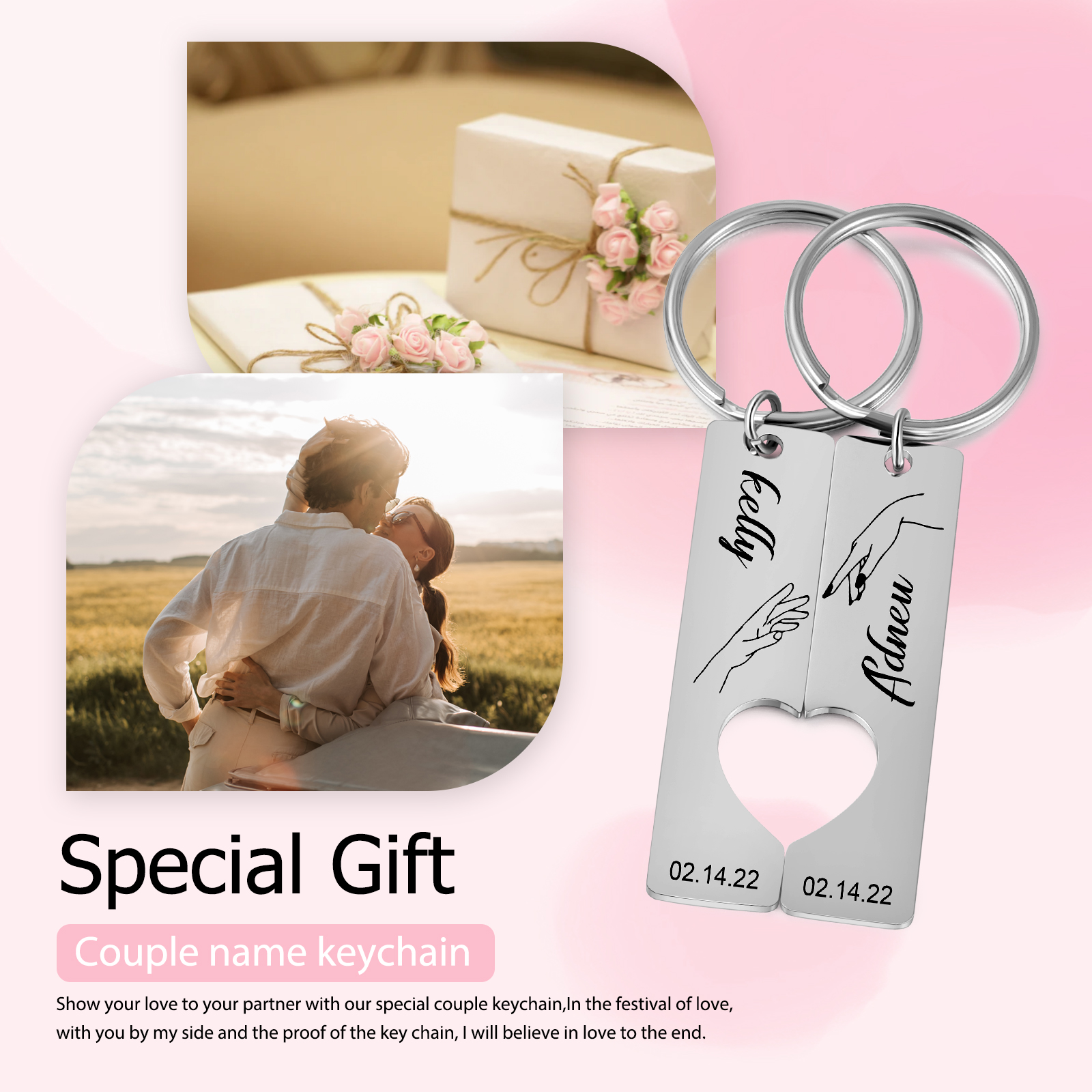 Personalised Promise Couple Keychain Set Engrave Name Heart Matching Couple Gifts-Jessemade AU