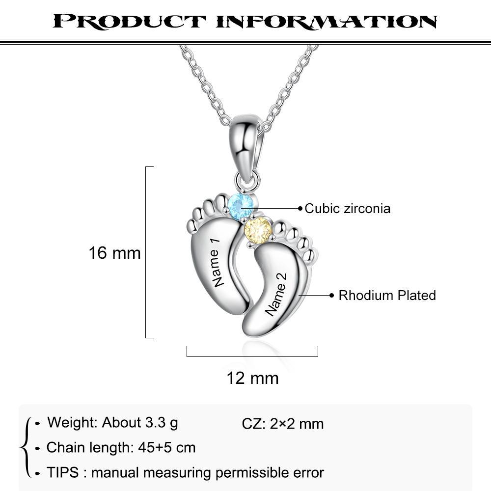 2 Names - To My Mummy Baby Feet Necklace Customised with Names & Birthstones Necklace Mother's Day Gifts-Jessemade AU