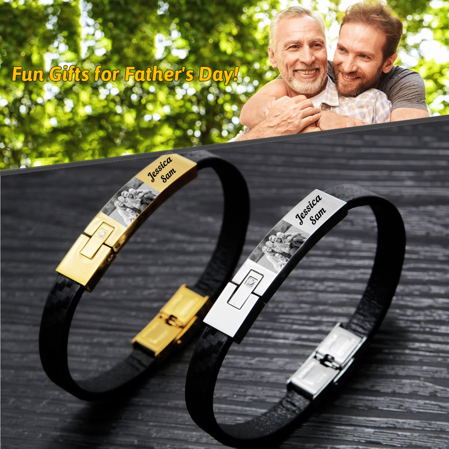 Personalised Photo Bracelet Custom Leather Men's Bracelet Bangle Gifts For Him-Jessemade AU