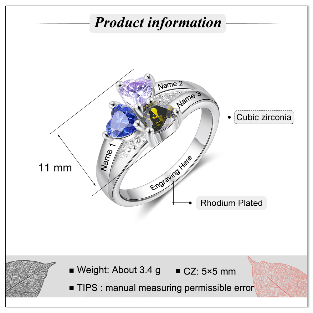 Personalised 3 Birthstones Mothers Ring With Names Gifts For Her-Jessemade AU