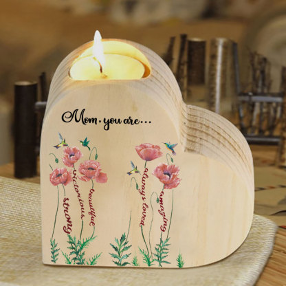 To My Mom-Wooden Heart Candle Holder Flower Candlesticks "you are strong" Gifts For Mother-Jessemade AU