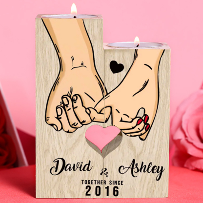 Personalised Couple Gift Set Pinky Promise Couple Candle Holder Heart Matching Keychain with Custom Names & Date Gift Box-Jessemade AU